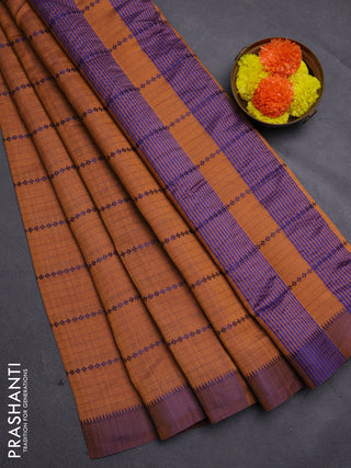 Rust & Blue Semi Raw Silk Saree