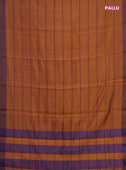 Rust & Blue Semi Raw Silk Saree