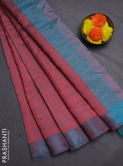 Peach  & Teal Blue Semi Raw Silk Saree