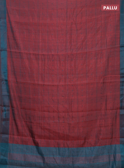 Peach  & Teal Blue Semi Raw Silk Saree