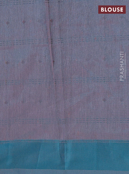 Peach  & Teal Blue Semi Raw Silk Saree