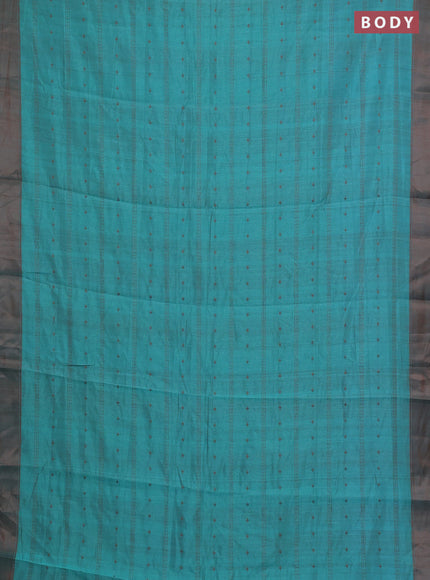 Teal Blue & Brown Semi Raw Silk Saree