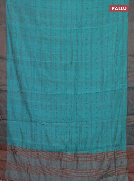 Teal Blue & Brown Semi Raw Silk Saree