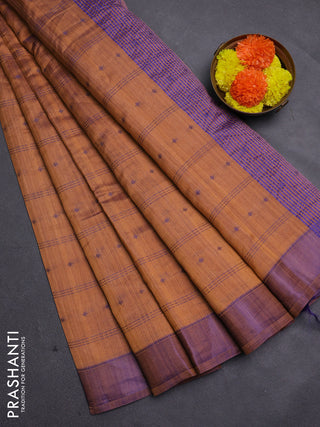 Purple & Teal Green Semi Raw Silk Saree