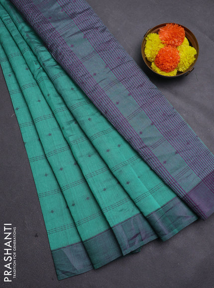 Teal Green & Purple Semi Raw Silk Saree