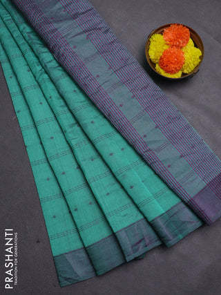 Teal Green & Purple Semi Raw Silk Saree