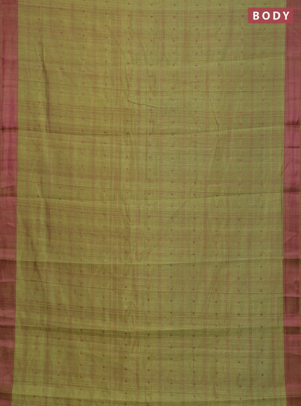 Mehendi Green & Pink Semi Raw Silk Saree