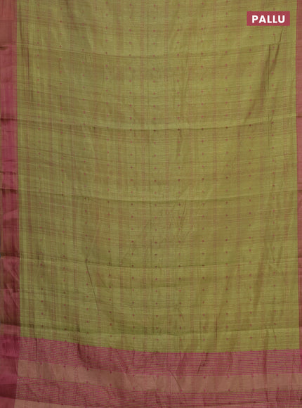 Mehendi Green & Pink Semi Raw Silk Saree