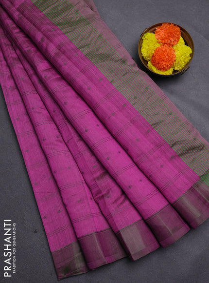 Magenta Pink & Green Semi Raw Silk Saree
