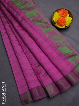 Magenta Pink & Green Semi Raw Silk Saree