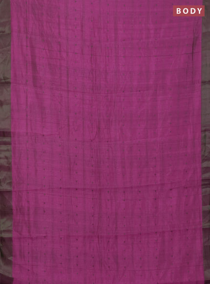 Magenta Pink & Green Semi Raw Silk Saree