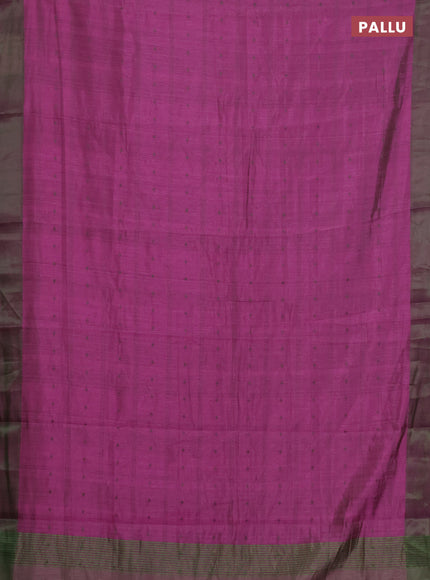 Magenta Pink & Green Semi Raw Silk Saree