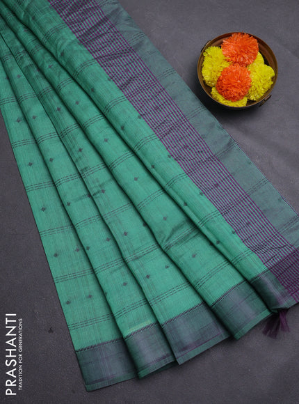 Teal Green & Purple Semi Raw Silk Saree