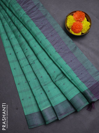 Teal Green & Purple Semi Raw Silk Saree