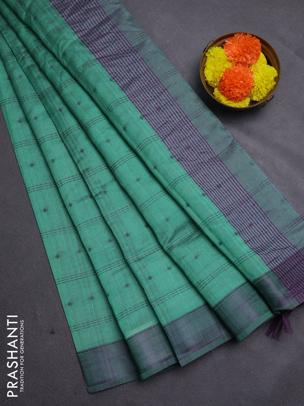 Teal Green & Purple Semi Raw Silk Saree