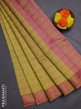 Mustard Yellow & Pink Semi Raw Silk Saree