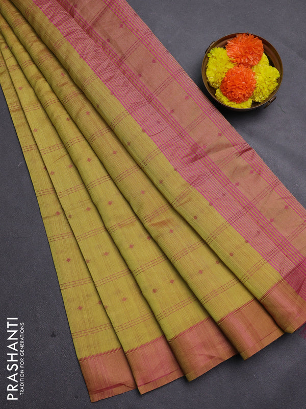 Mustard Yellow & Pink Semi Raw Silk Saree