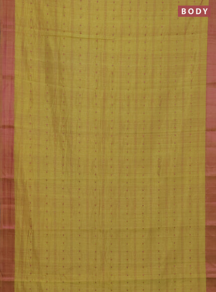Mustard Yellow & Pink Semi Raw Silk Saree