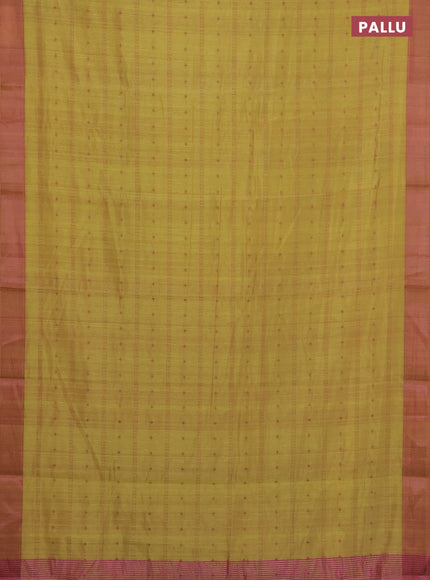 Mustard Yellow & Pink Semi Raw Silk Saree