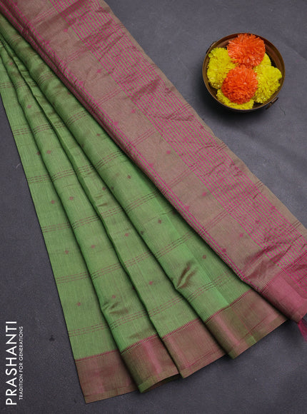 Green & Pink Semi Raw Silk Saree