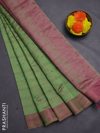 Green & Pink Semi Raw Silk Saree