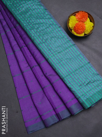 Purple & Teal Green Semi Raw Silk Saree