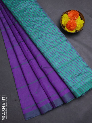 Purple & Teal Green Semi Raw Silk Saree
