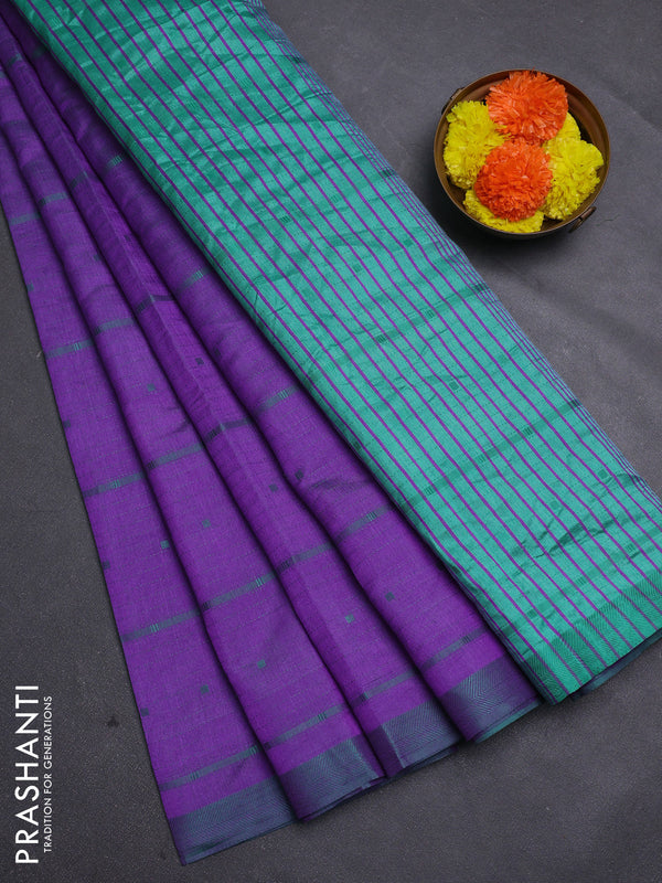 Purple & Teal Green Semi Raw Silk Saree