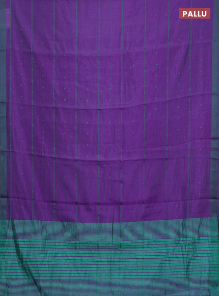 Purple & Teal Green Semi Raw Silk Saree