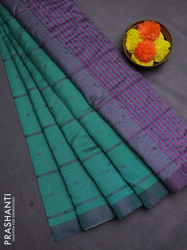 Teal Green & Purple Semi Raw Silk Saree