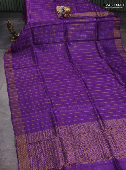 Purple & Mustard Yellow Pure Tussar Silk - Kalamkari Blouse