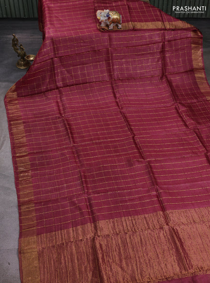 Maroon & Blue Pure Tussar Silk - Kalamkari Blouse