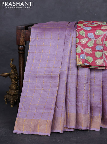 Lilac & Maroon Pure Tussar Silk - Kalamkari Blouse