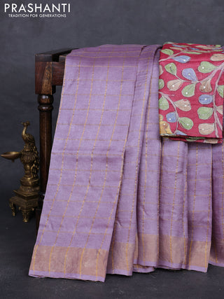 Lilac & Maroon Pure Tussar Silk - Kalamkari Blouse
