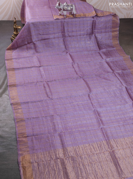Lilac & Maroon Pure Tussar Silk - Kalamkari Blouse