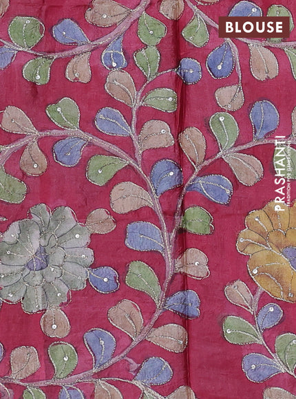 Lilac & Maroon Pure Tussar Silk - Kalamkari Blouse