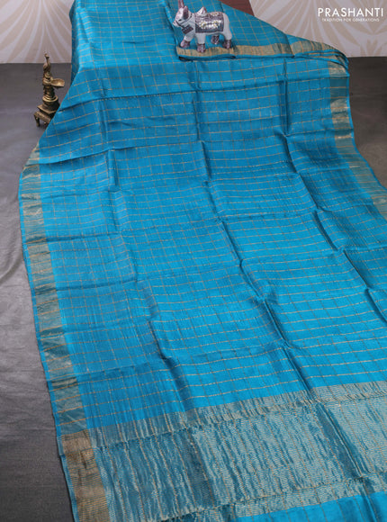 Cs Blue & Elephant Grey Pure Tussar Silk - Kalamkari Blouse