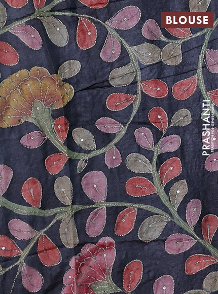 Cs Blue & Elephant Grey Pure Tussar Silk - Kalamkari Blouse