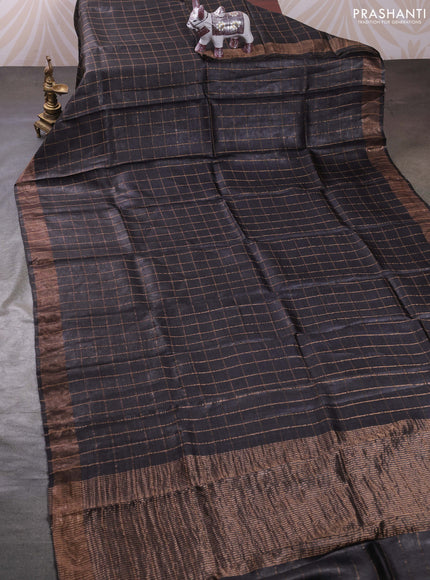 Coffee Brown & Beige Pure Tussar Silk - Kalamkari Blouse