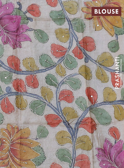 Coffee Brown & Beige Pure Tussar Silk - Kalamkari Blouse