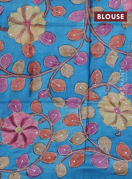 Red & Cs Blue Pure Tussar Silk - Kalamkari Blouse