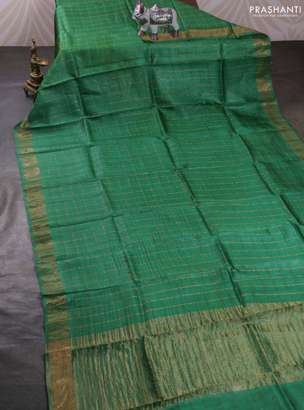 Green & Beige Pure Tussar Silk - Kalamkari Blouse