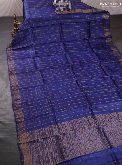 Blue & Black Pure Tussar Silk - Kalamkari Blouse