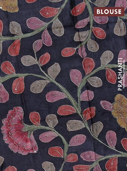 Blue & Black Pure Tussar Silk - Kalamkari Blouse