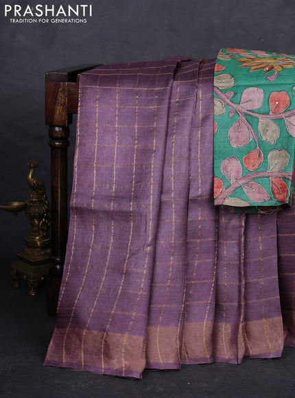 Rosy Brown & Green Pure Tussar Silk - Kalamkari Blouse
