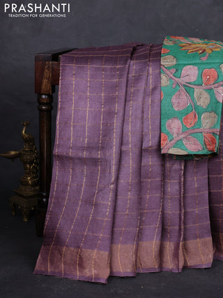 Rosy Brown & Green Pure Tussar Silk - Kalamkari Blouse