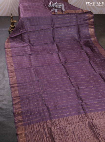 Rosy Brown & Green Pure Tussar Silk - Kalamkari Blouse