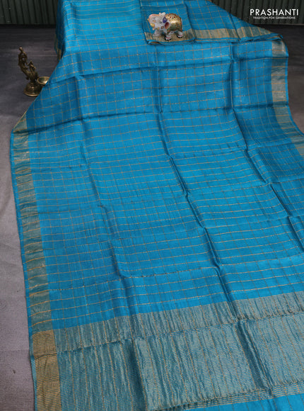 Teal Blue & Pink Pure Tussar Silk - Kalamkari Blouse