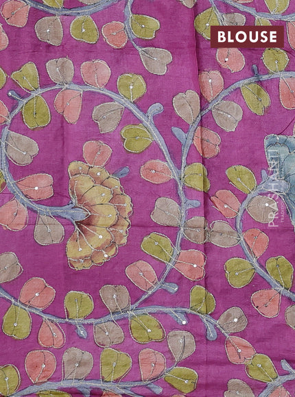 Teal Blue & Pink Pure Tussar Silk - Kalamkari Blouse