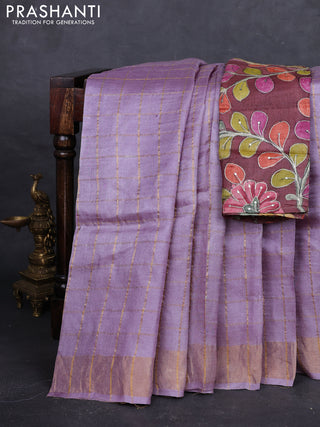 Lilac & Maroon Pure Tussar Silk - Kalamkari Blouse